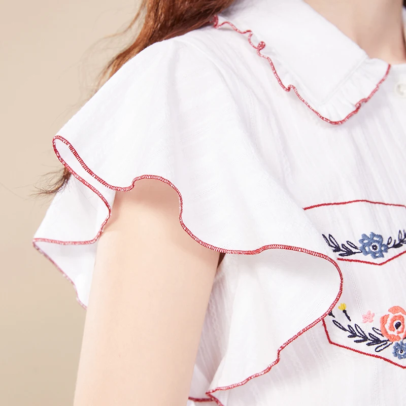 Женская блузка с рукавами-бабочками ARTKA белая Элегантная из чистого хлопка