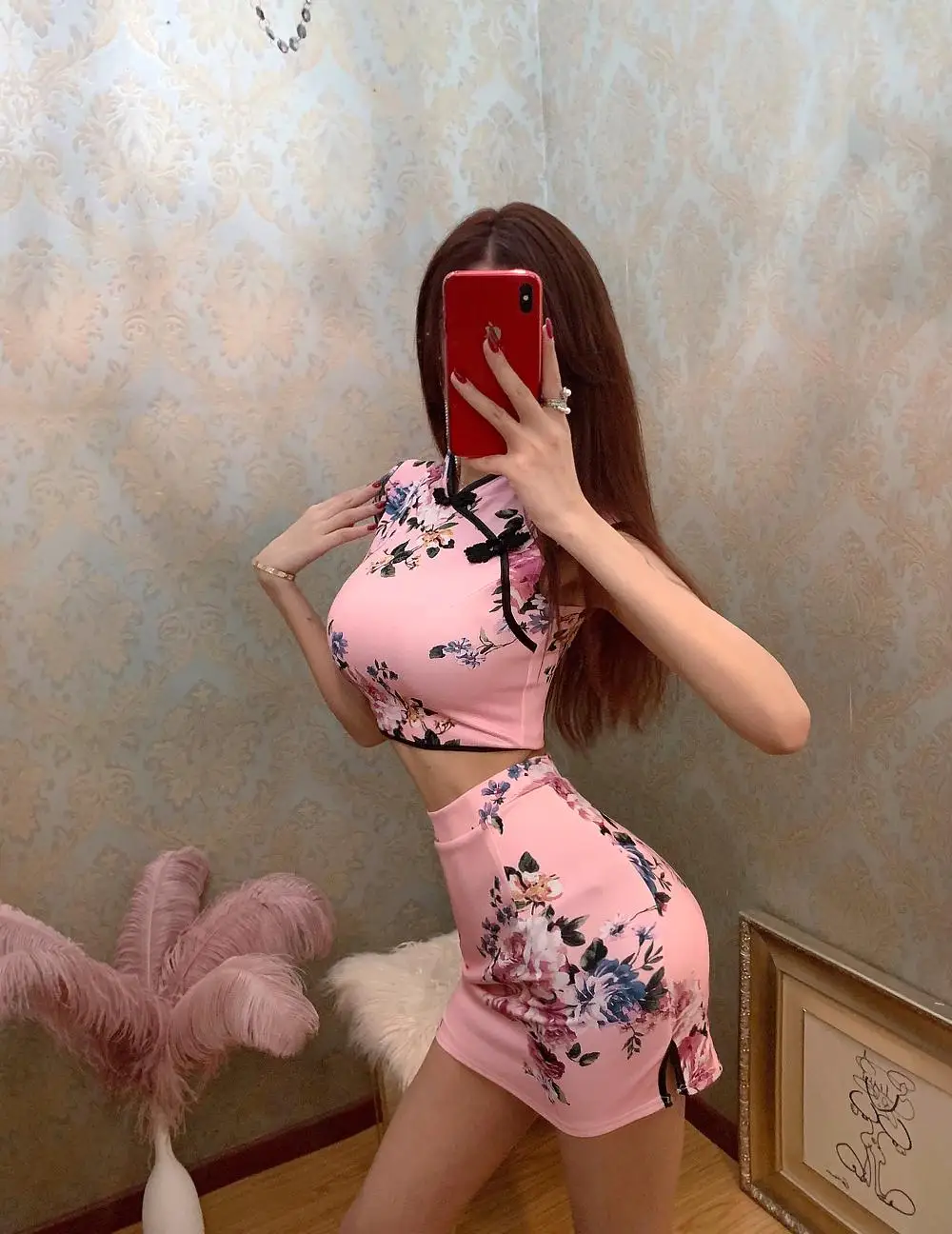 Цветочное китайское платье cheongsam белье набор Ципао Атласное Платье облегающее воротник Мандарин vestido chino cheongsam современный Ципао