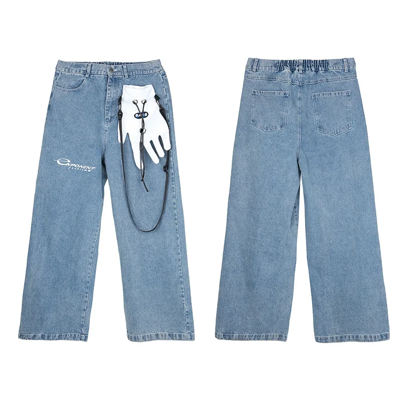 Blue Men Hip Hop Loose Pants Jeans Baggy Cargo Pants Oversized High Street Straight Denim Trousers Harajuku Dance Streetwear