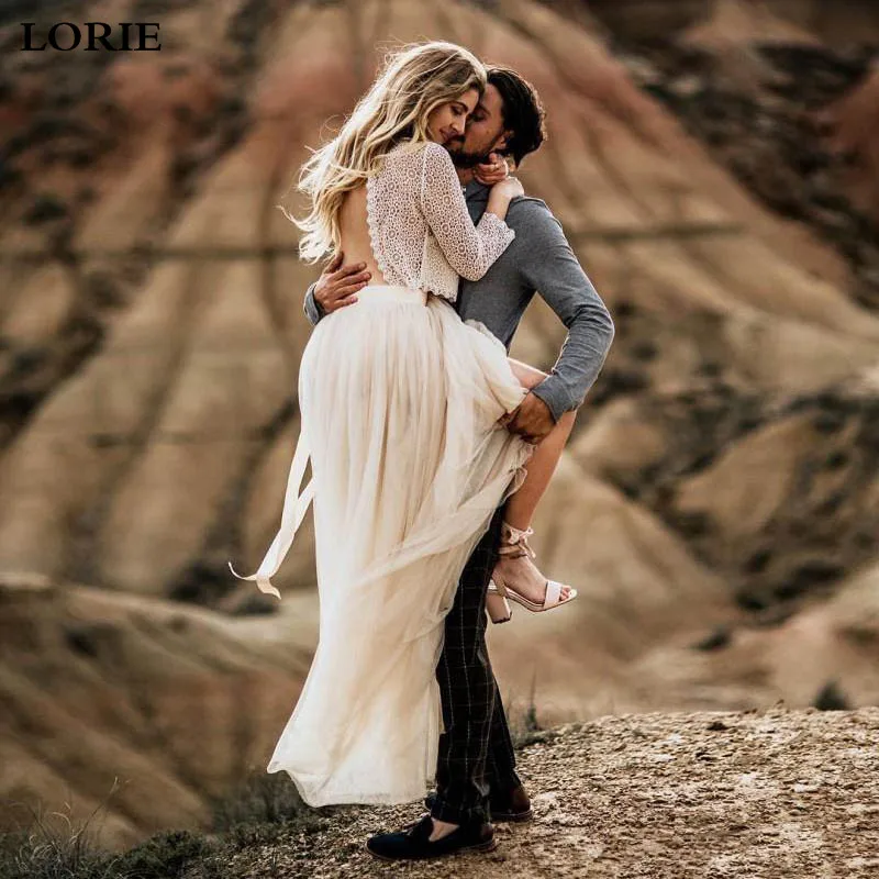 LORIE Boho свадебное платье из 2 частей кружевные сексуальные свадебные платья с