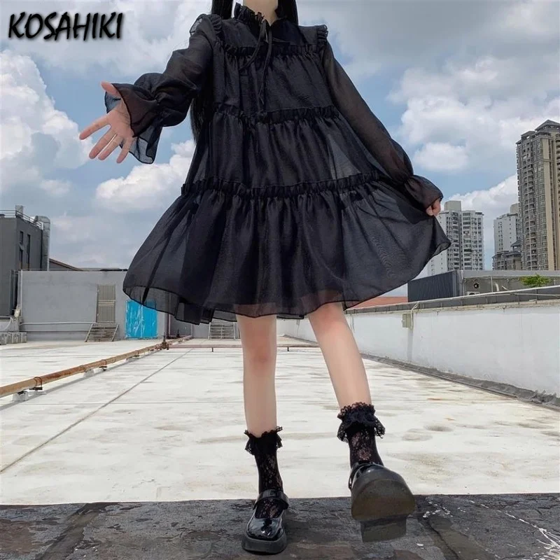 

KOSAHIKI Loose Sweet Puff Sleeve Girl Puffy Dress 2021 Summer Fashion New French Style Vintage High Waist Fairy Dresses
