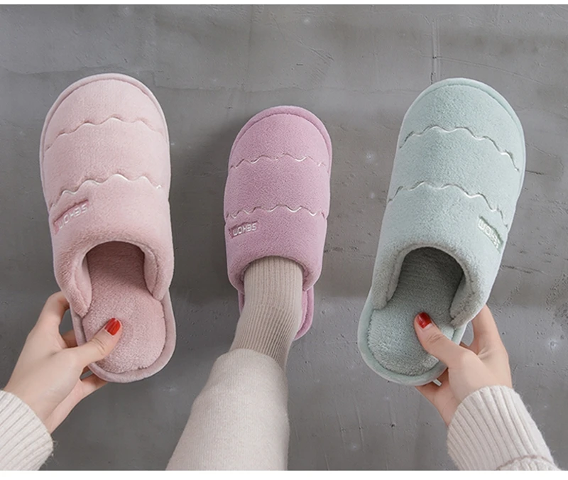 Women Winter Home Slippers Solid Non-slip Warm Indoors Bedroom Floor Shoes Plush Slippers Couple Faux Fur Slides Flip Flops