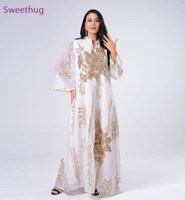 sequins embroidered abaya dress for women moroccan kaftan turkey arabic jalabiya white islamic ethnic robe 2021 eid new