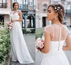 Модные жемчужные простые свадебные платья в стиле бохо, новинка 2021, с коротким рукавом, а-силуэт, пляжные садовые халаты, свадебные прозрачные платья со шлейфом