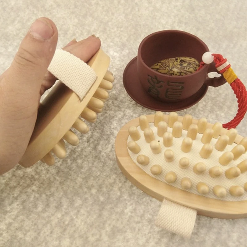 

Hand-Held Wooden Body Brush Massager Cellulite Reduction Relieve Tense Muscles New