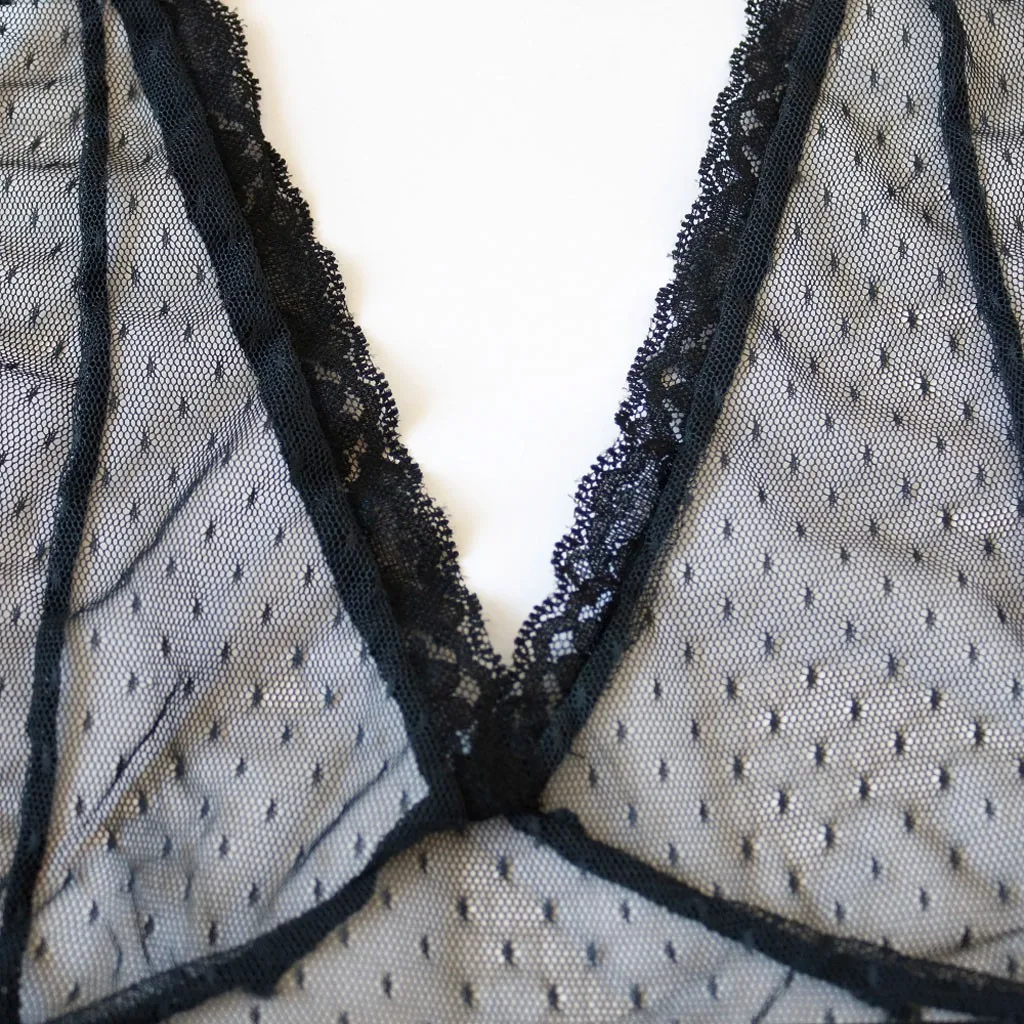 New Fashion Ladies Bodysuits Women Body Sexy Femme Connected Spot Mesh Underwear Bodysuit V-Neck Teddy Bandage Lingerie Solid |