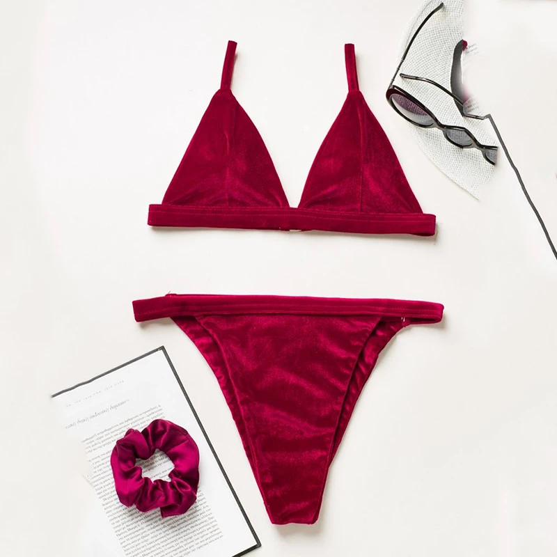 2021 сексуальный бархатный сплошной купальник женский треугольный микро бикини