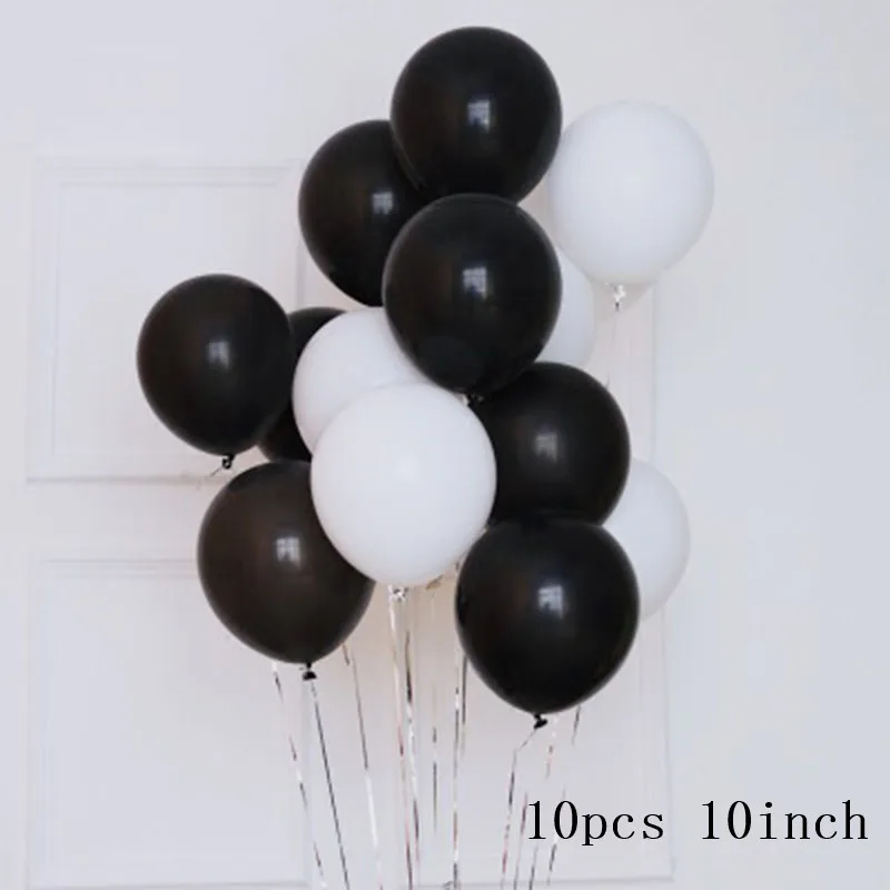 10pcs white black Золотистый, серебристый, металлический латексный воздушный шар 18 30 40 50 60 70 80 90 лет с номером в честь Дня Рождения вечерние воздушные шары из фольги для взрослых - Цвет: 10pcs white black