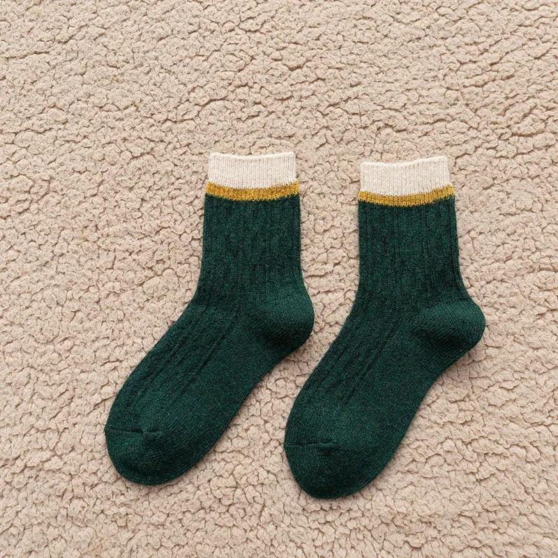 

Winter Warm Socks Ladies Thickened Middle Tube Wool Socks Japanese Style Striped College Style Stockings Autumn and Winter