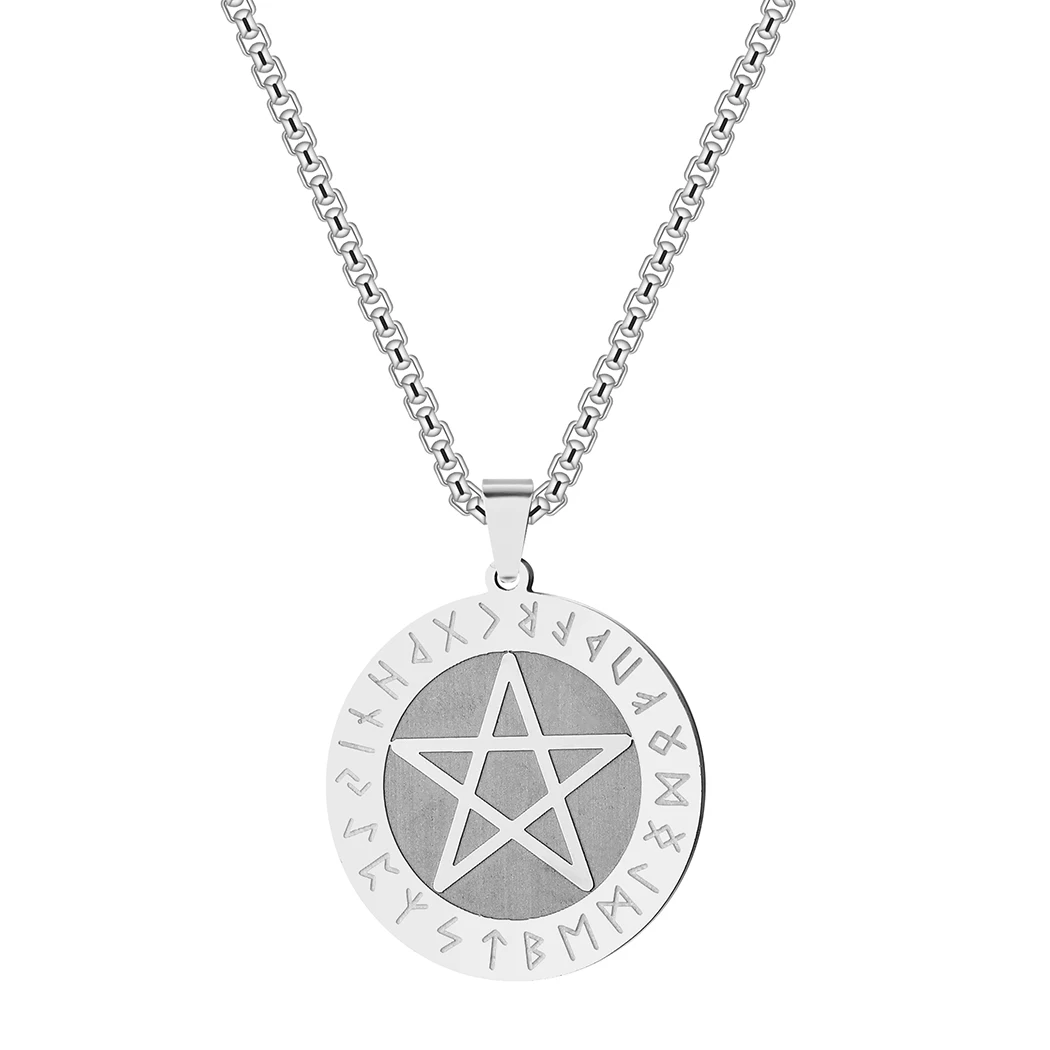 

Cxwind Punk Viking Pentagram Star Necklace Pentagram Satanic Necklaces Pendants Stainless Steel Charm Jewelry for Women Men Gift