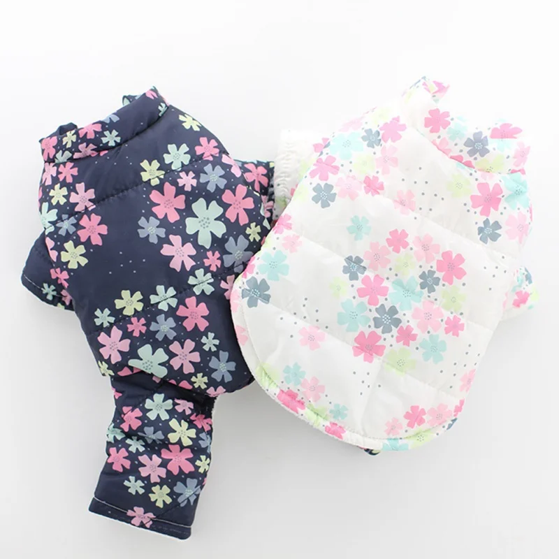Зимнее пальто для домашних питомцев женская одежда пижама щенков с цветочным
