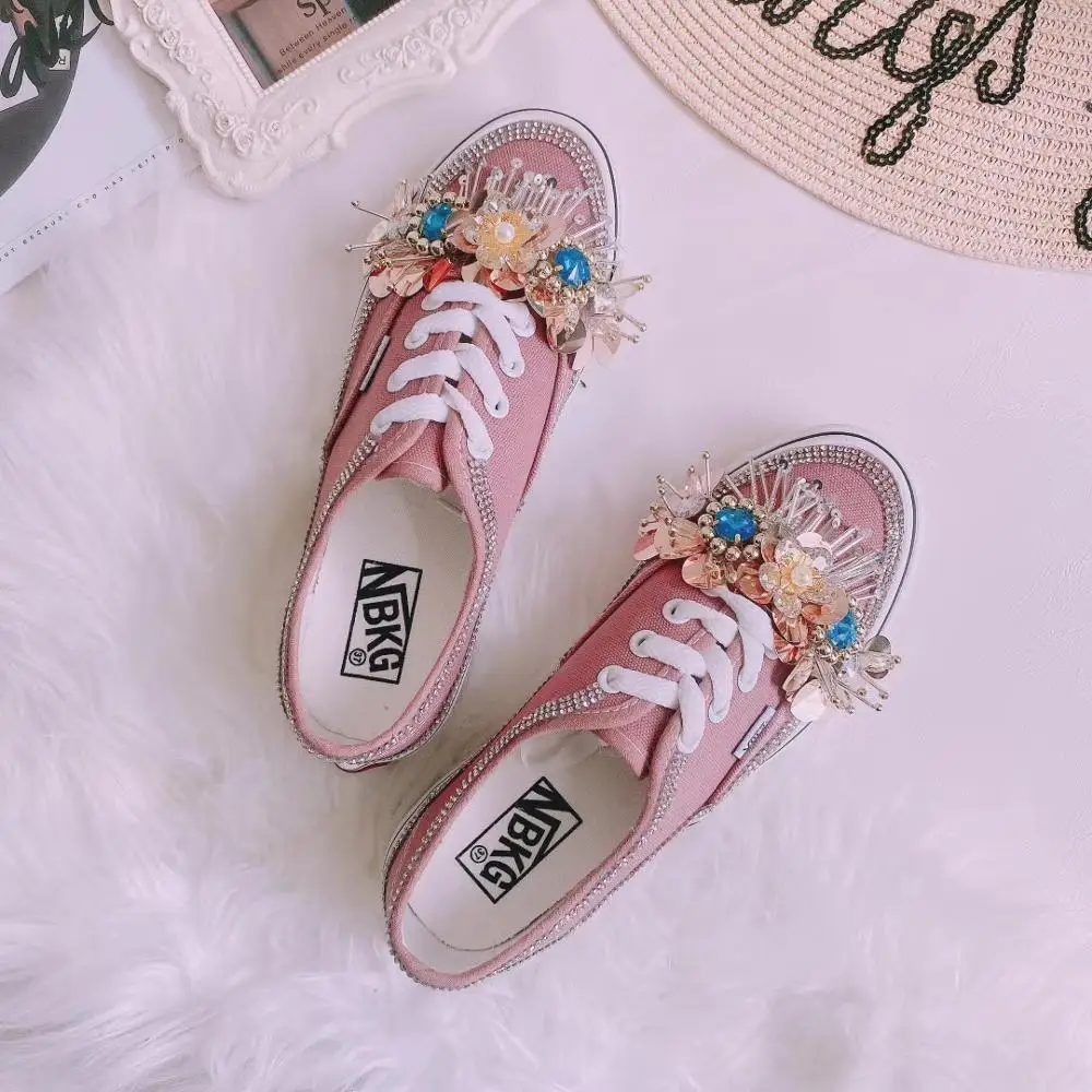 Высококачественные модные холщовые туфли с инкрустацией стразами модная