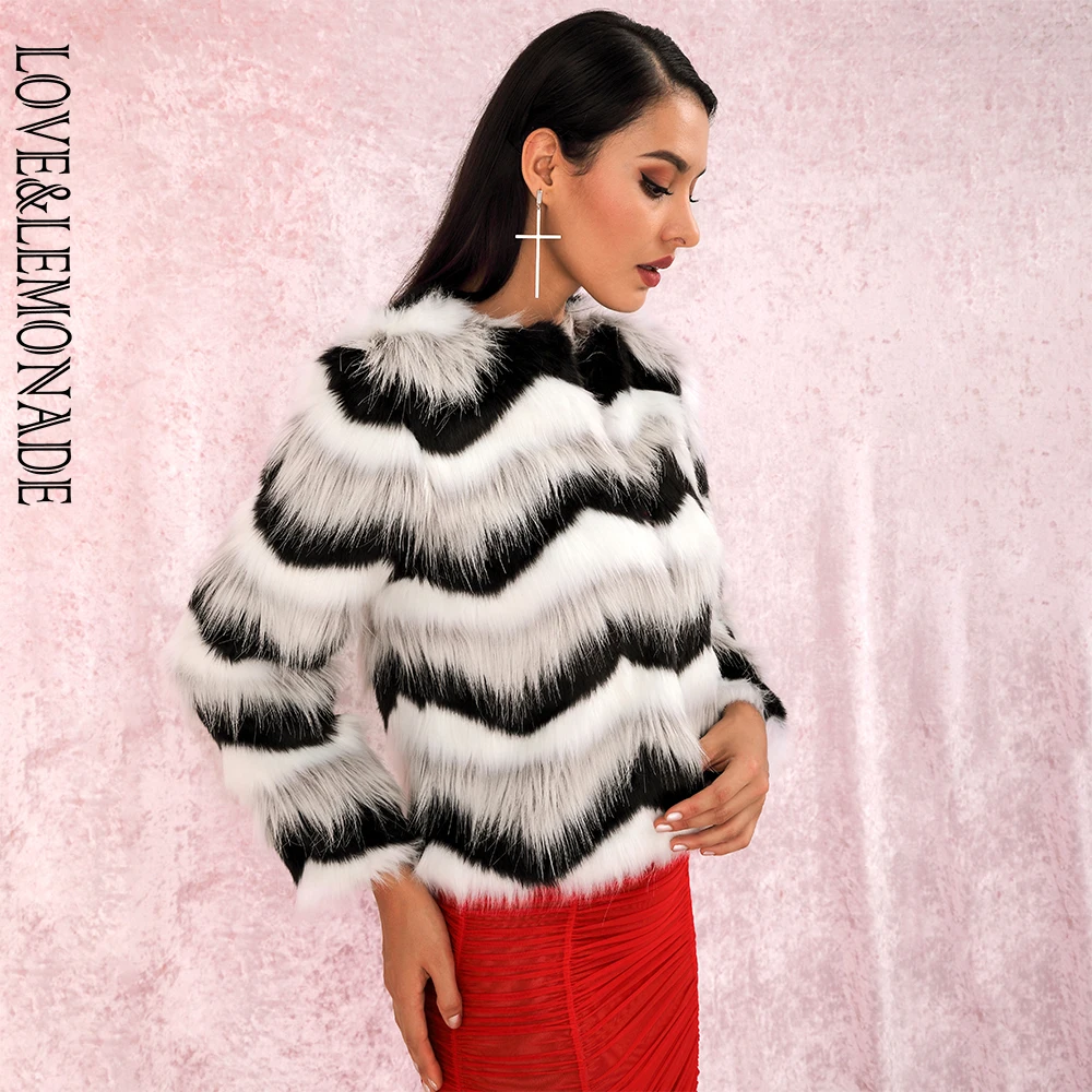 LOVE &amp LEMONADE сексуальное пальто из искусственного меха серого и черного цвета в