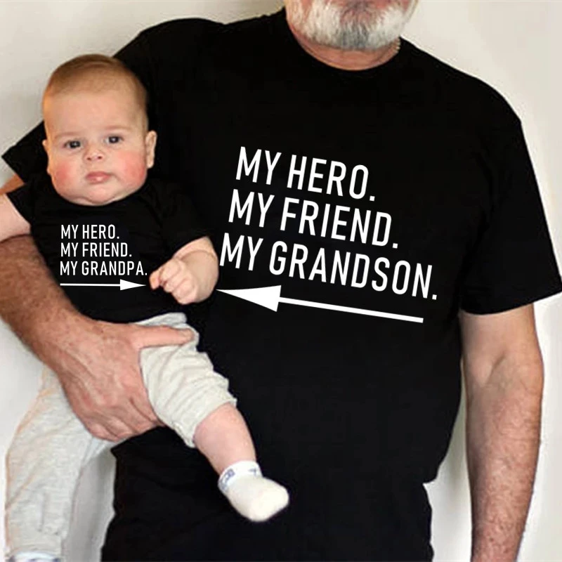 

My Hero Friend Grandson and Grandpa Matching Black Family Matching Outfits Black Men Tshirt Baby Bodysuit Clothes