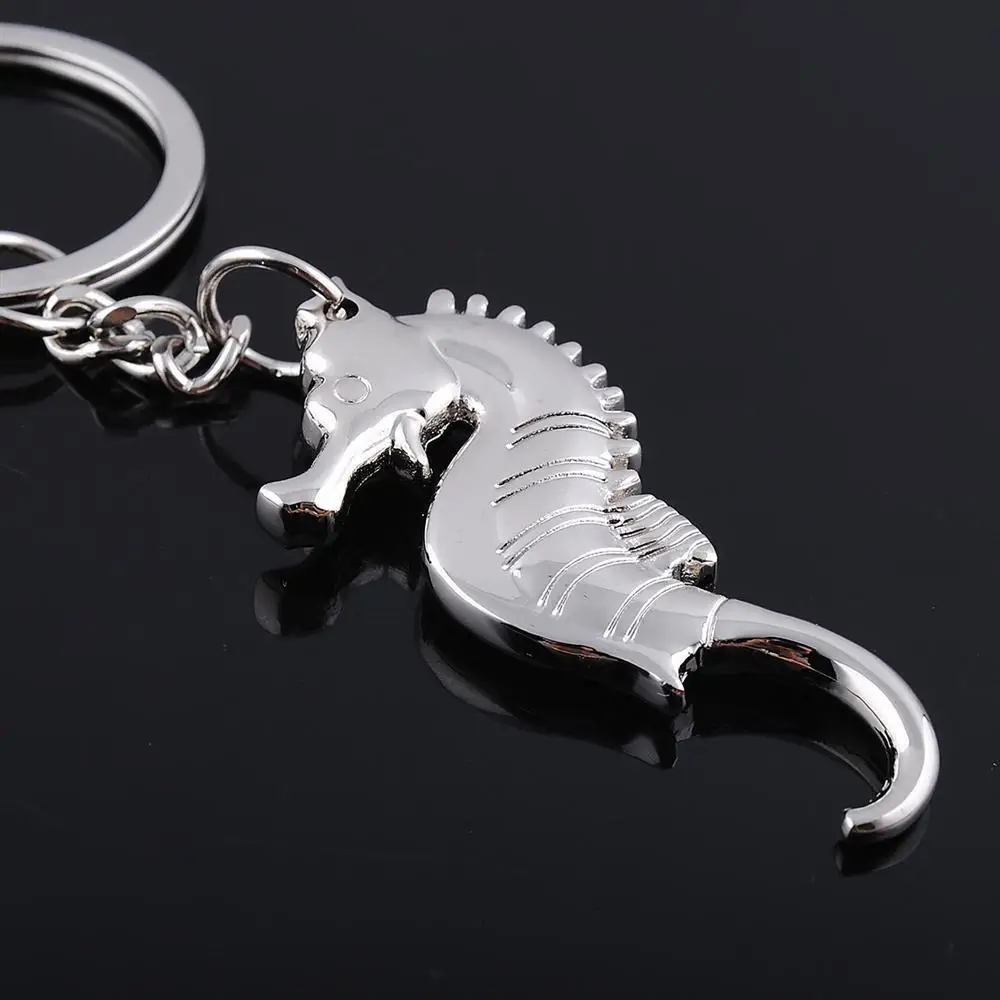 Seahorse Beer Bottle Opener Keychain Hippocampus Key Chain Sea Horse Key Ring Cute Marine Animal Key Holder
