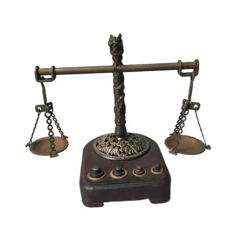 Старое красное дерево Дерево Дракон весы для взвешивания античная латунь