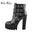 Onlymakerженские черные матовые ботильоны на платформе с заклепками на массивном квадратном каблуке с круглым носком; Модные ботинки на молнии