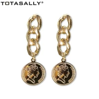 totasally vintage ethnic coin earrings for woman golden alloy statement queen earrings ladies jewellries gifts dropship