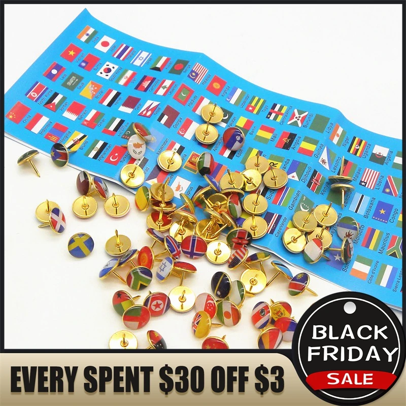 

100pcs/set Creative Push Pins Map Tacks National Flag Glue Thumb Tacks Notice Board Markers Push Pins Box For Office School Gift