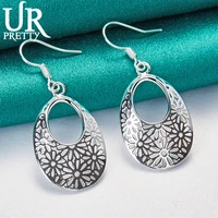 urpretty new 925 sterling silver oval vintage hollow carving drop earring for women wedding engagement party jewelry charm gift