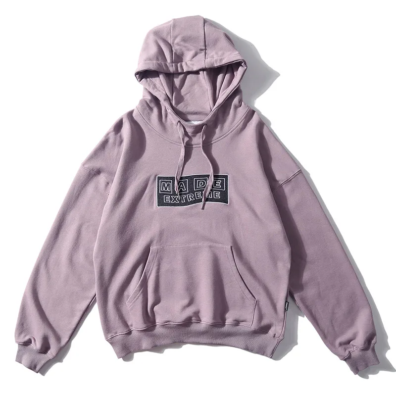 Aolamegs толстовки для мужчин ретро культура печати Толстовка Harajuku Drawstring пуловер с капюшоном мешковатые колледжа стиль пара уличная - Цвет: Purple