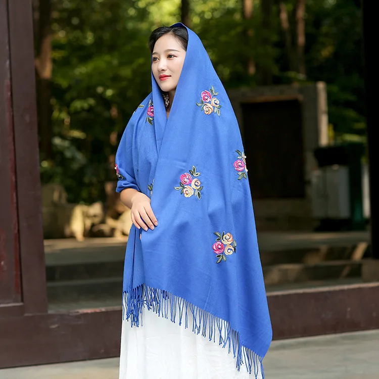 Новый брендовый Женский кашемировый шарф с вышивкой в национальном стиле
