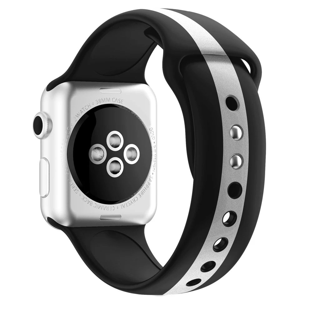Спортивные костюмы в полоску, ремешок для наручных часов Apple Watch 5 Series 5 4/3/2 Браслет ремешок для наручных часов iWatch 38 мм/40 мм/42 мм/44 мм мягкий силиконовый сменный ремешок