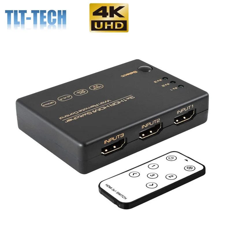 

3 in 1 Out HDMI 2.0 Switch 4K 60Hz HDR HDCP 2.2 Dolby Vision 1080P 3D, 3x1 5 Ports HDMI 2.0 Switcher with IR Remote