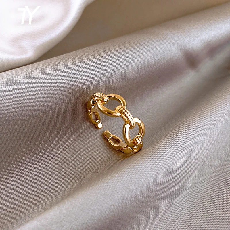 

Minimalist Design Sense Chain Clasp Gold Open Rings For Woman Fashion Korean Finger Jewelry Wedding Party Unusual Girl's Ring