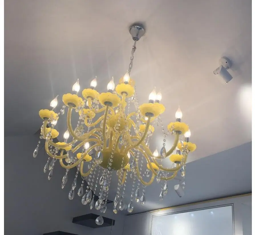 

Tiffany Yellow Clear Crystal Chandelier Lustre Crystal Chandelier 18Arms D950mm E14 AC Optional Lustres De Cristal Chandelier