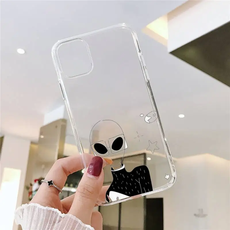

Cartoon alien space Phone Case Transparent for iPhone 6 7 8 11 12 s mini pro X XS XR MAX Plus SE cover funda