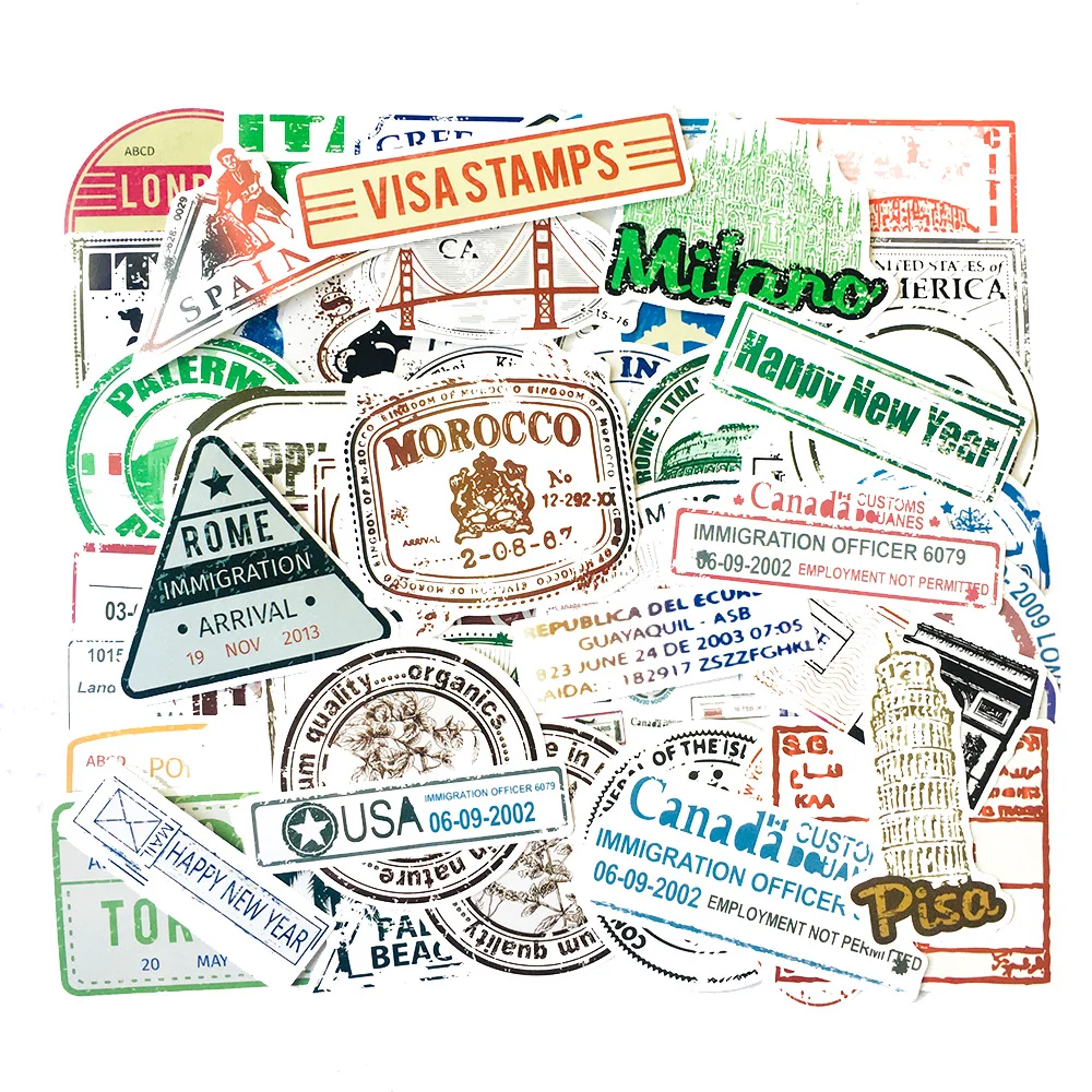 60 шт. путешествия печать Стикеры Ретро Винтаж место интереса СКЕЙТБОРД гитара