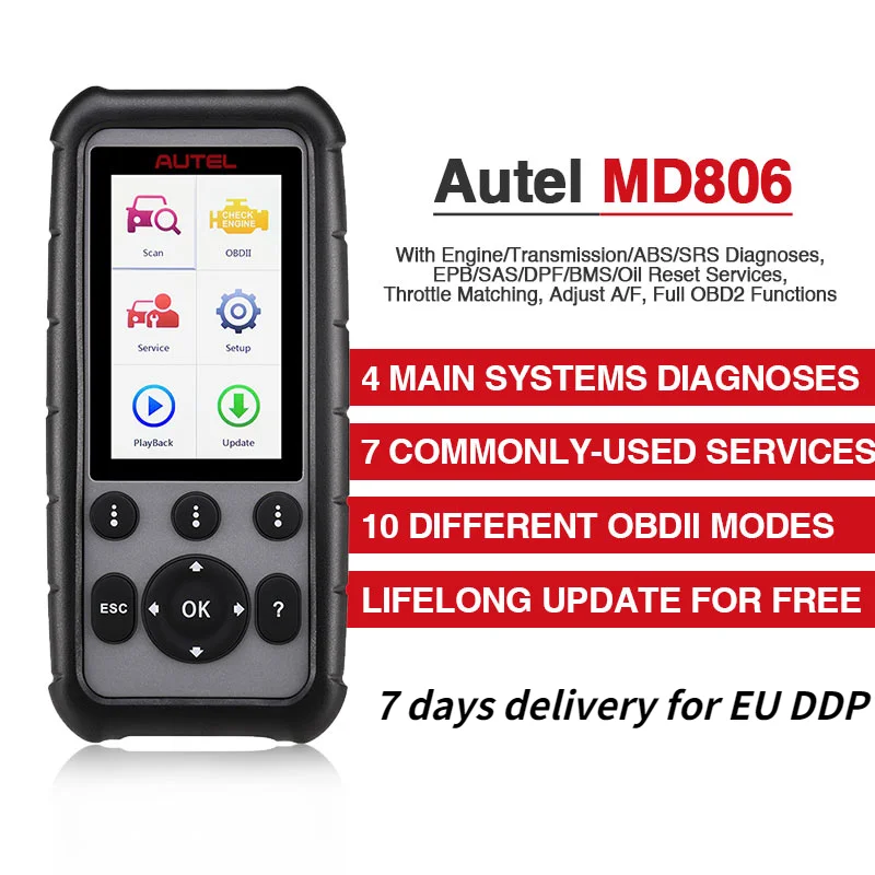 

Autel MaxiDiag MD806 Obd2 автомобильный диагностический инструмент сканер 4 системы Obdii диагностические продукты PK MD805 MD802