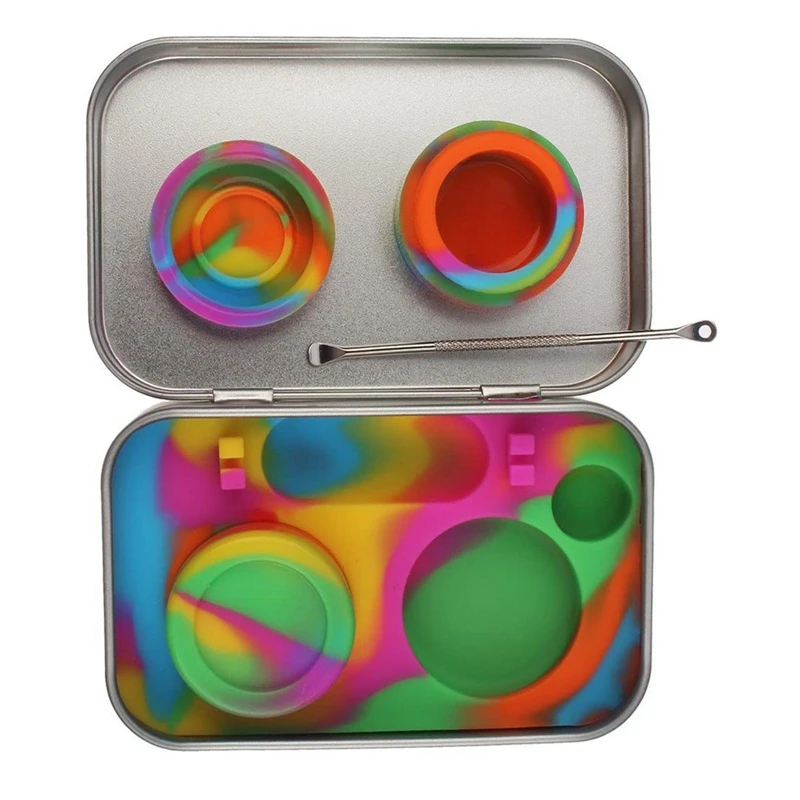 

2021 Multi purpose Stainless Steel Tin Box 5ml Silicone Wax Container and Picker Tools Set Wax Carving Travel Kit Cigarette box