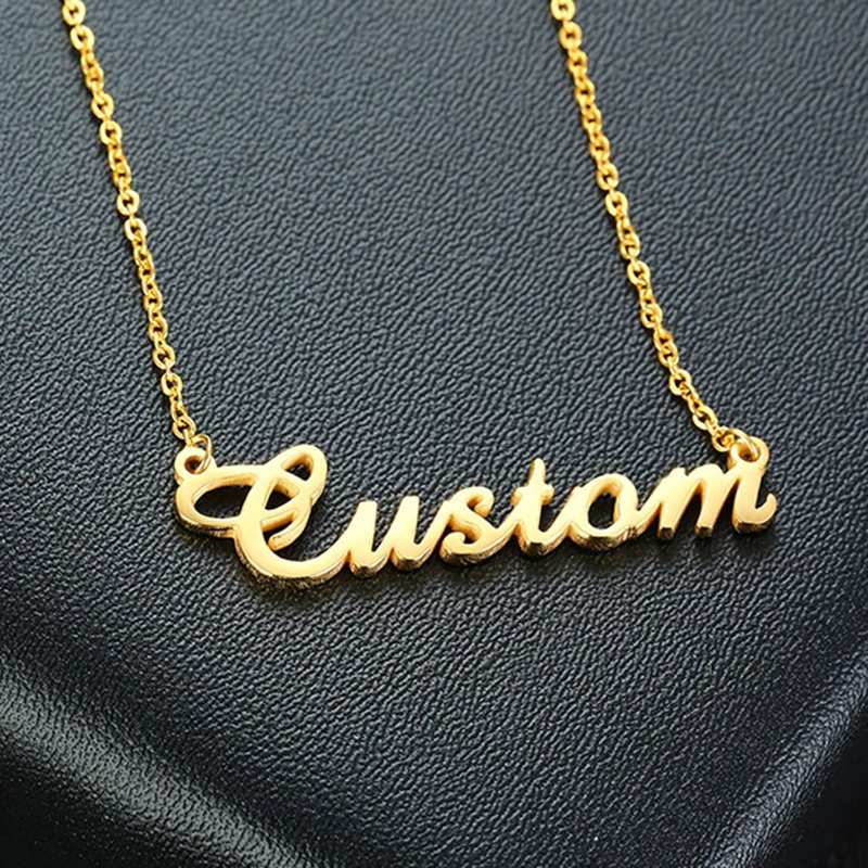

Vnox Personalized Custom Any Name Necklace Script Initial Nameplate Woman Jewelry Chain 14" to 20"