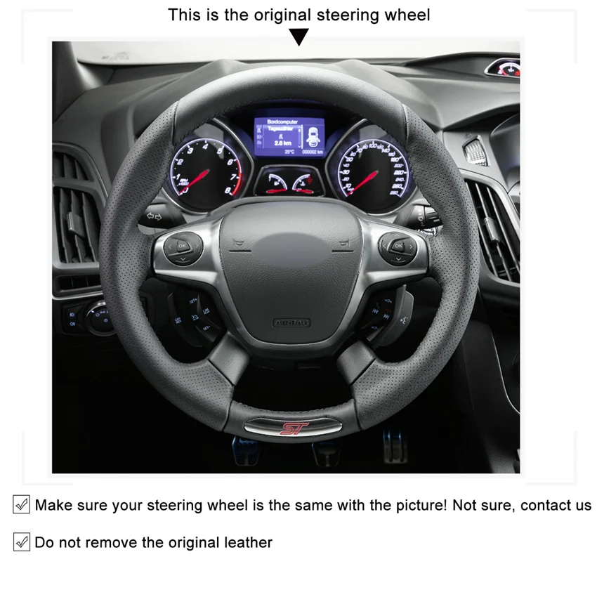 Чехлы MEWANT из натуральной замши черного цвета на руль для Ford Focus 3 ST 2012 2013 2014