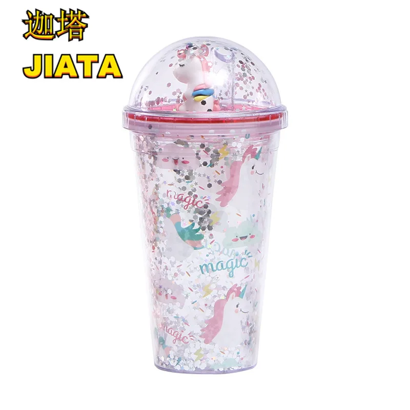 

Cartoon Ready Plastic Water Cup Double Cooling Juice Summer Ice Cup Creative Valentine's Day Gift Cup Coffee Milk Cup Straw Cup
