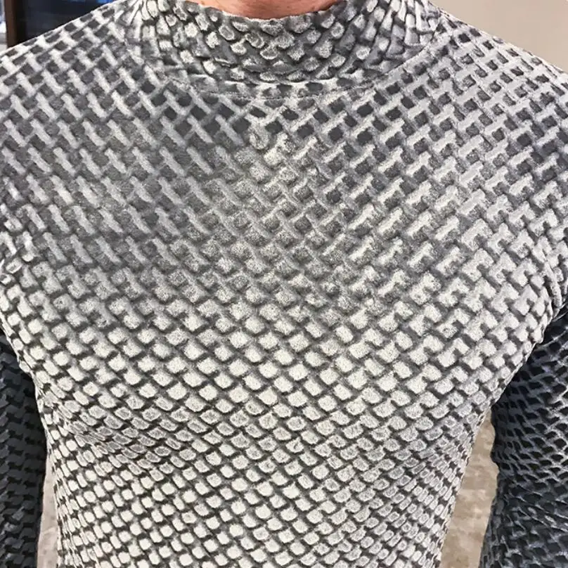 2019 новый стиль модная мужская Осенняя тонкая футболка с высоким воротником и