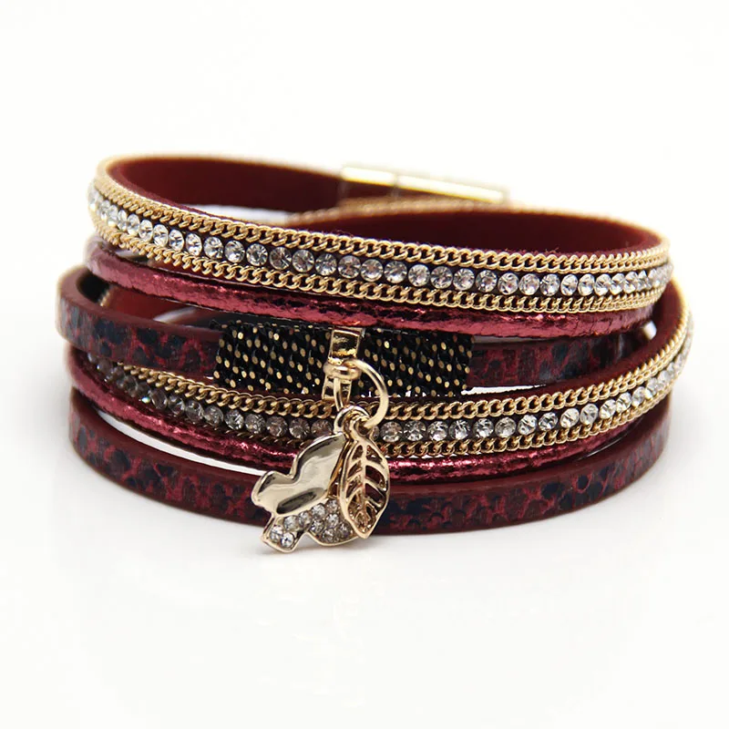 

European And American Original Popular Hand Woven Butterfly Pendant Multi-layer Alloy Magnet Bracelet Female