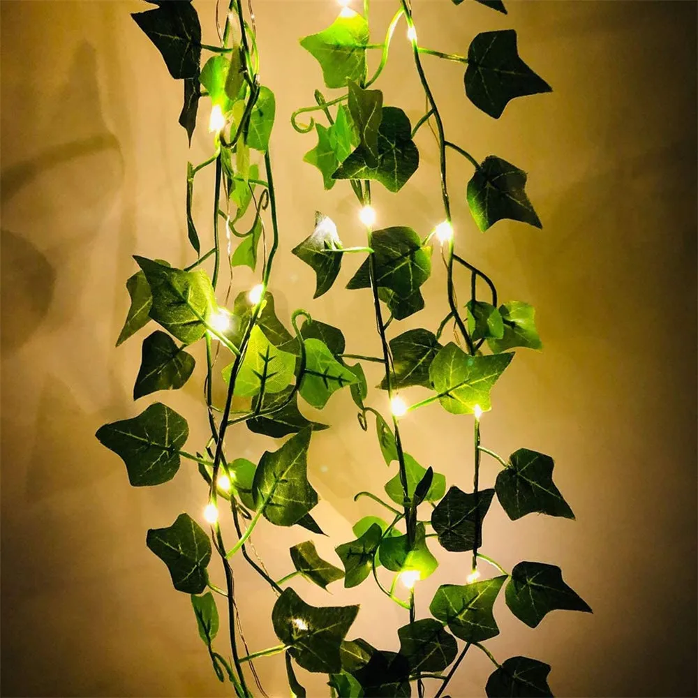 2M/4M/10M Artificial Plant Led String Light Creeper Green Leaf Ivy Vine Garland Lamp For Christmas Wedding Party Garden Decor