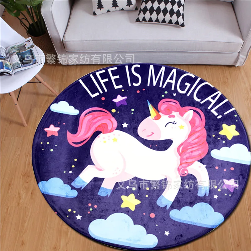 Круглый коврик с принтом единорога мультяшный дверной детский для лазания ковер