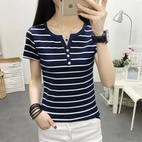 95 cotton stripe short sleeve t shirt womens 2021 new large womens clothing summer 200 jin fat mm cover belly clothes