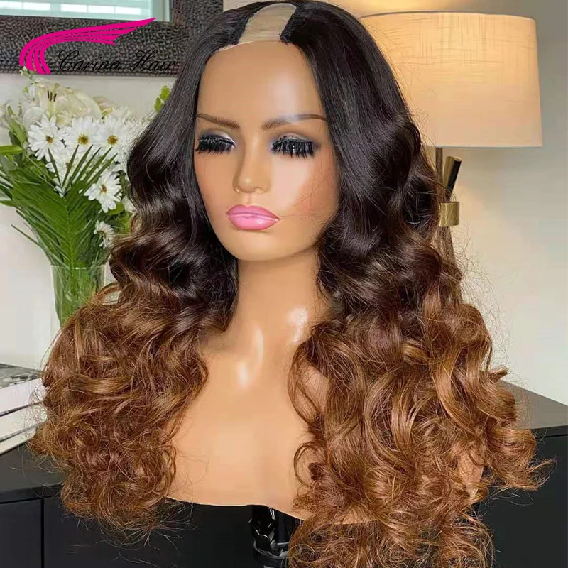 Парик плотности 180 парик с U-образной частью блонд бразильский Омбре машинной