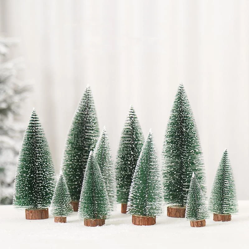 

Mini Snow Pine Christmas Tree Artificial Tabletop Ornaments Festival Plastic Miniature Trees 2021 New Year Xmas Decorations