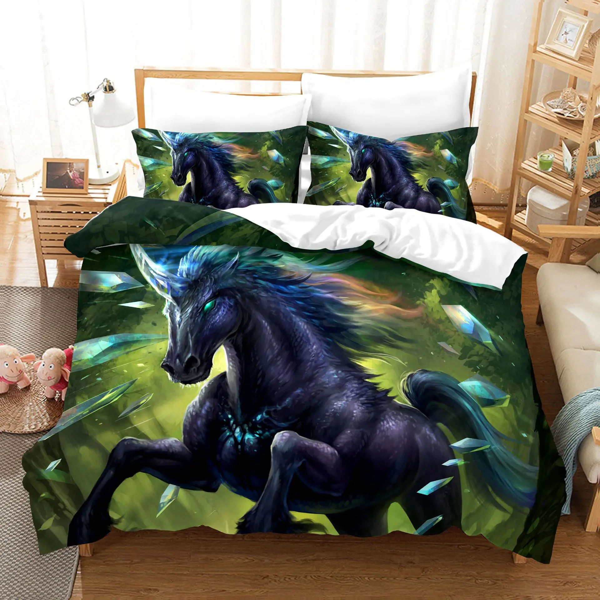 

Rainbow Unicorn Duvet Cover 3D Printed Bedding Set 3pcs Include 1 Duvet Cover 2 Pillowcases Microfiber Bedding Set for Kids