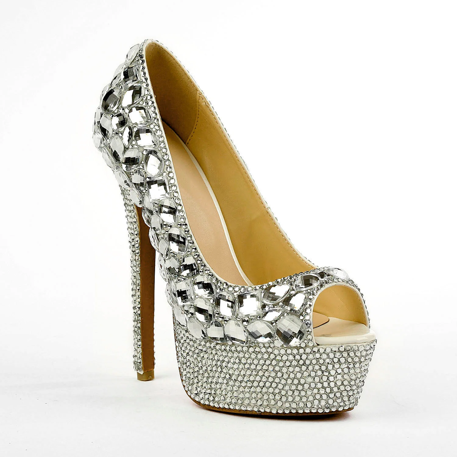 

Fashion Sandal Crystal Platform Princess Bridal Wedding High-heeled Peep Toe Pumps For Brides Bridesmaid Shoes