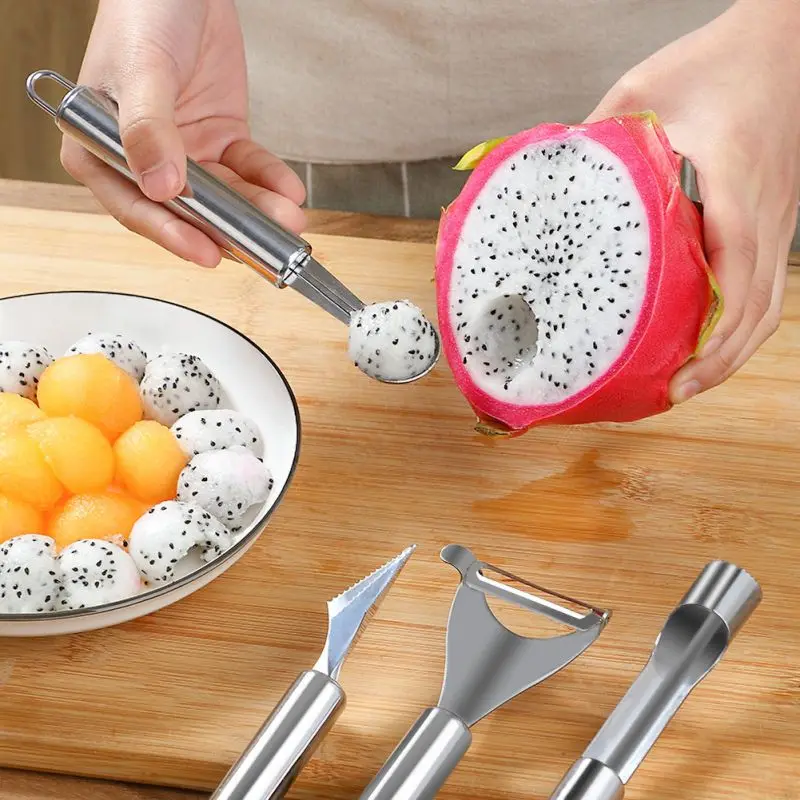 Фруктов для украшения тортов Нержавеющая сталь долговечная ложка дыни Ножи