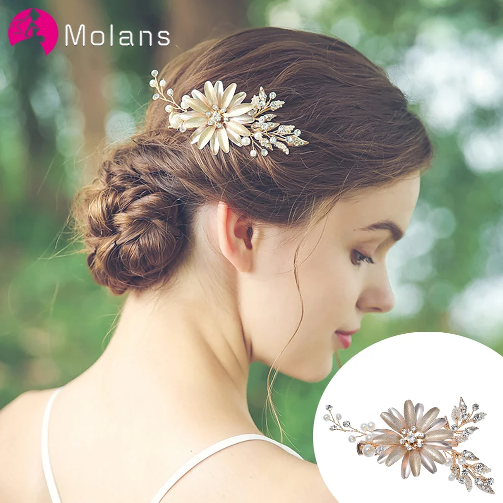 

Molans Pearl Crystal Wedding Hair Clips Hair Accessories for Bridal Flower Headpiece Hairpins Women Bride Hair ornaments Jewelry