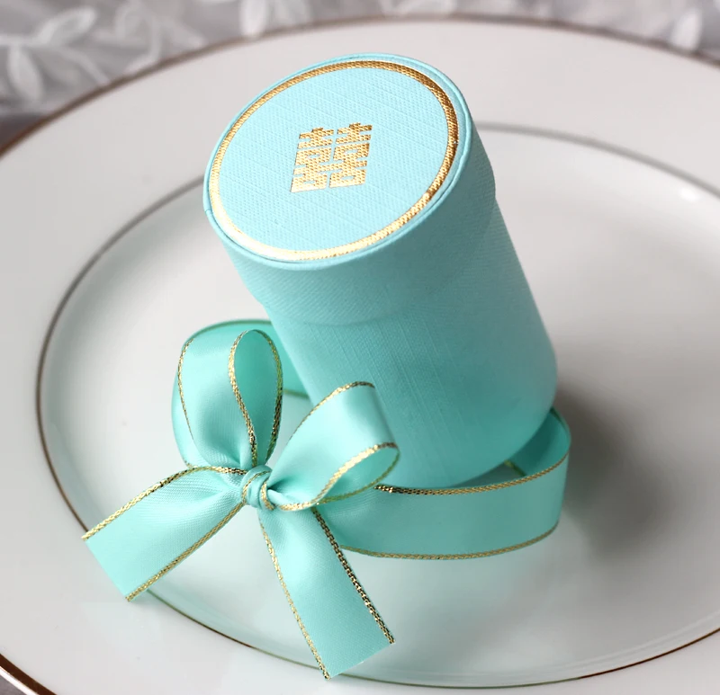 no letter-blue Новинка, Цилиндрическая Коробка для конфет для шоколада, свадебные сувениры и подарочные коробки для свадебного украшения, подарочные пакеты для детского душа, вечерние принадлежности - Цвет: no letter-blue