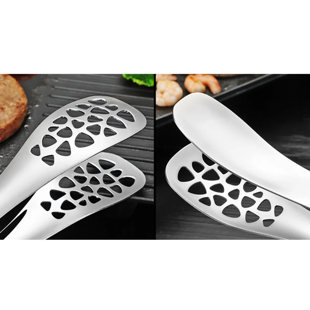 

Stainless Steel Food Clip Hollow out Heads Bread Tong Multifunction Serving Tongs for Barbecue Steak